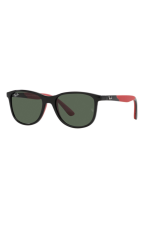 RAY-BAN JUNIOR SUNGLASSES | BLACK ON RUBBER RED SUNGLASSES ( 0RJ9077S | SQUARE | BLACK FRAME | GREEN LENS )
